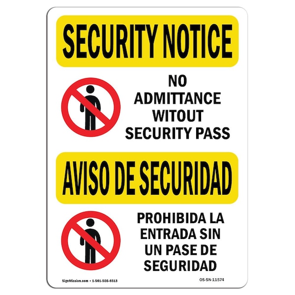 OSHA Security Sign, 3.5" Height, 5" Width, No Admittance Security Bilingual, Landscape, 10PK